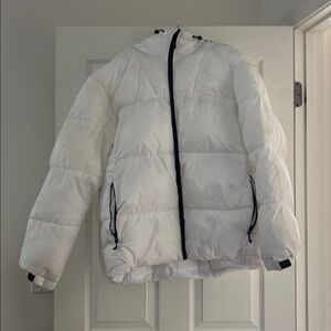 H&M White Hooded Windproof Water Repellent Puffer Jacket Sz M